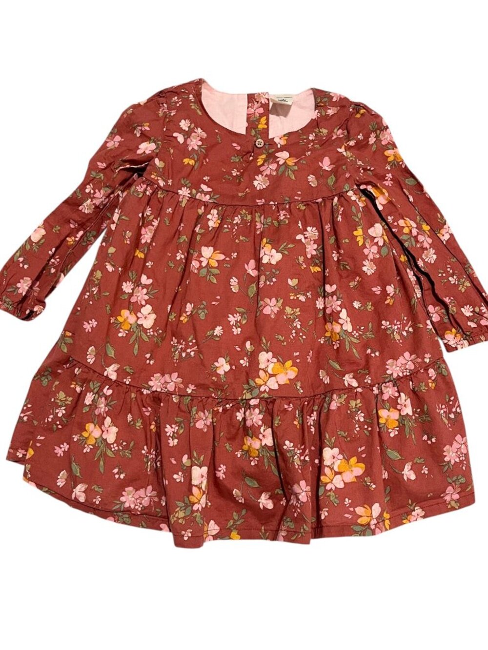 Baby Bgosh Tiered Cottagecore Dress 24M Floral Brown Cotton Prairie Long Sleeve